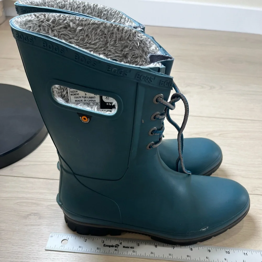 BOGS Amanda Rain Boots With Plush Lining Waterproof Women 9 LaceUp Turquoise - Picture 9 of 13